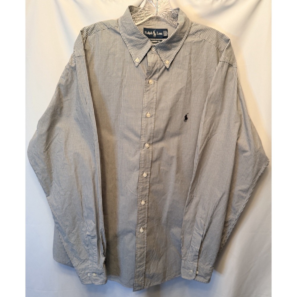 Ralph‎ Lauren Classic Fit Size 17.5 36-37 2XL-3XL Dress Shirt Black Check Preppy